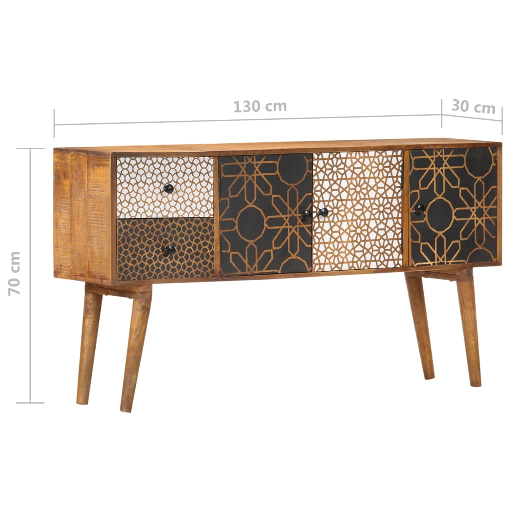 Sideboard With Printed Pattern 130X30X70 Cm Solid Mango Wood