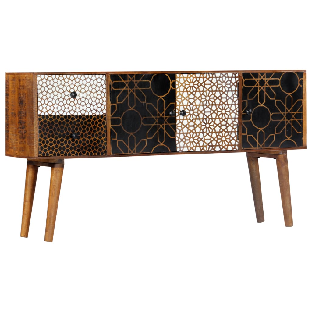 Sideboard With Printed Pattern 130X30X70 Cm Solid Mango Wood