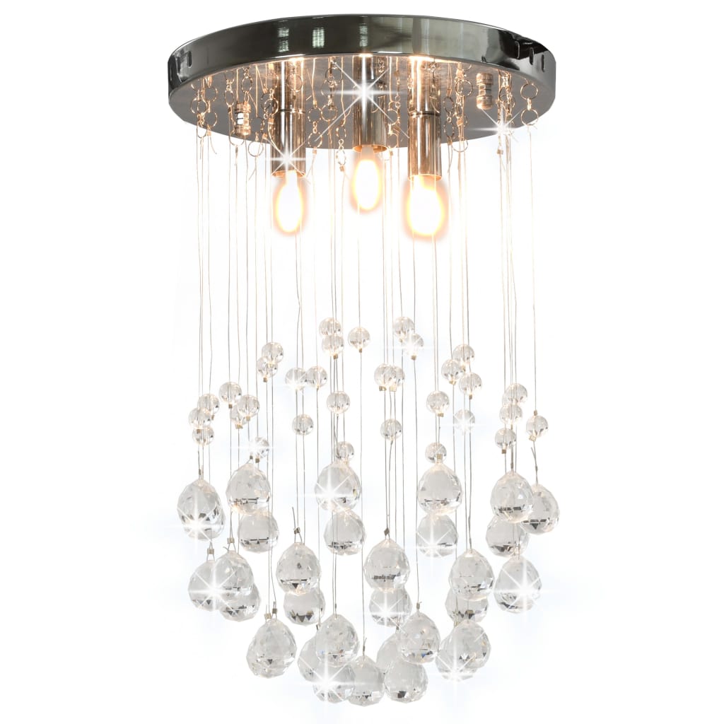 Ceiling Lamp With Crystal Beads Silver Sphere 3 X G9 Bulbs