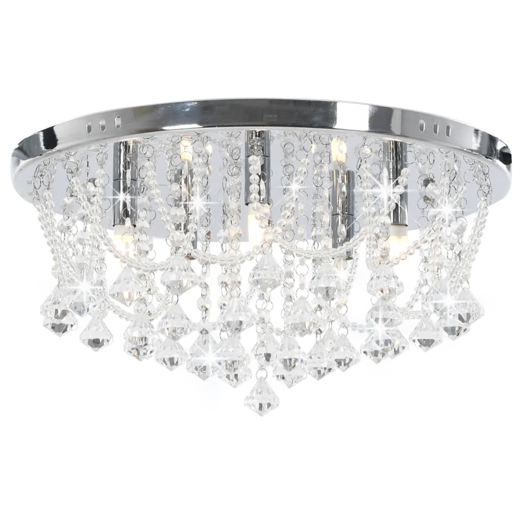 Ceiling Lamp With Crystal Beads Silver Round 4 X G9 Bulbs
