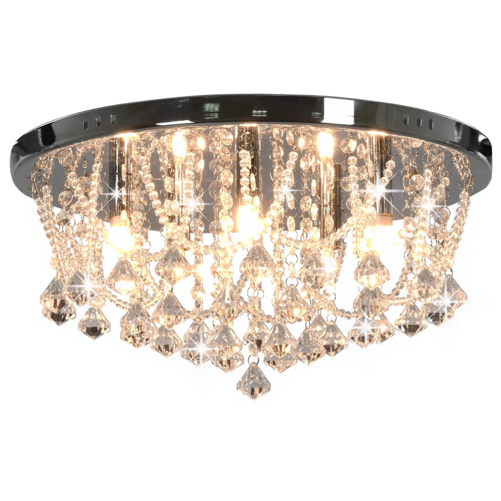 Ceiling Lamp With Crystal Beads Silver Round 4 X G9 Bulbs