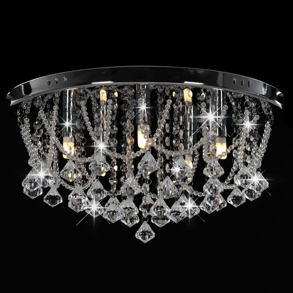 Ceiling Lamp With Crystal Beads Silver Round 4 X G9 Bulbs