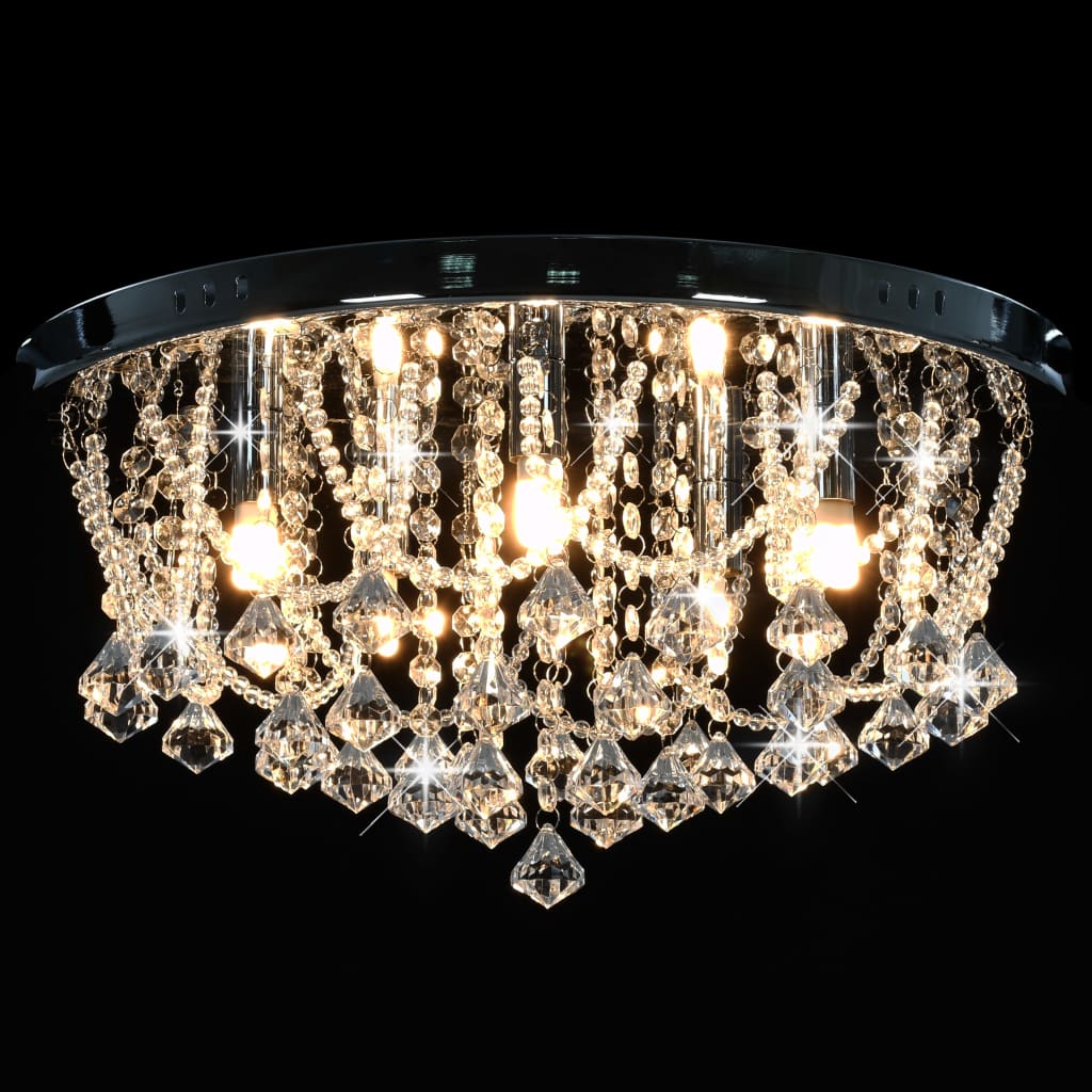 Ceiling Lamp With Crystal Beads Silver Round 4 X G9 Bulbs