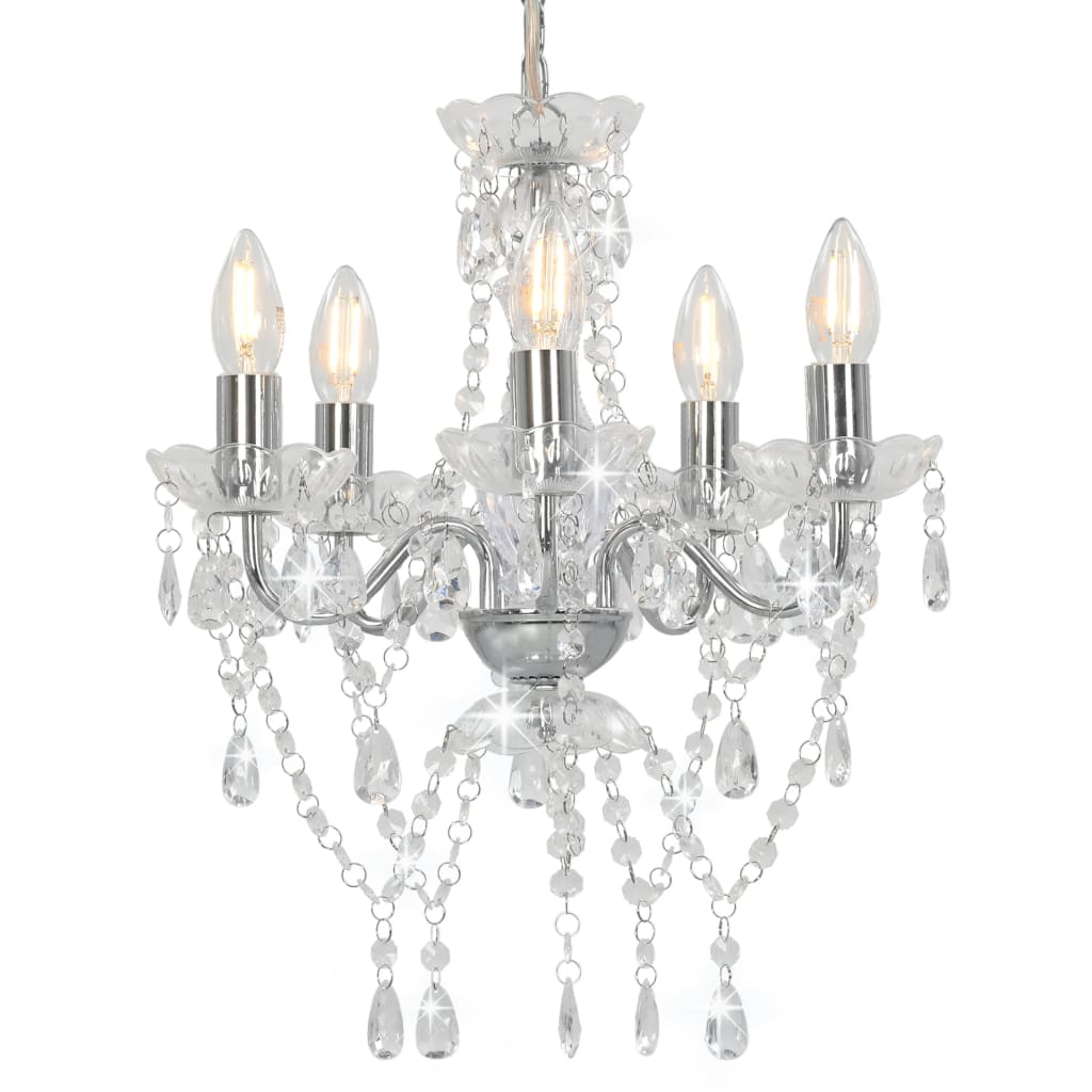 Chandelier With Crystal Beads En Round 5 X E14