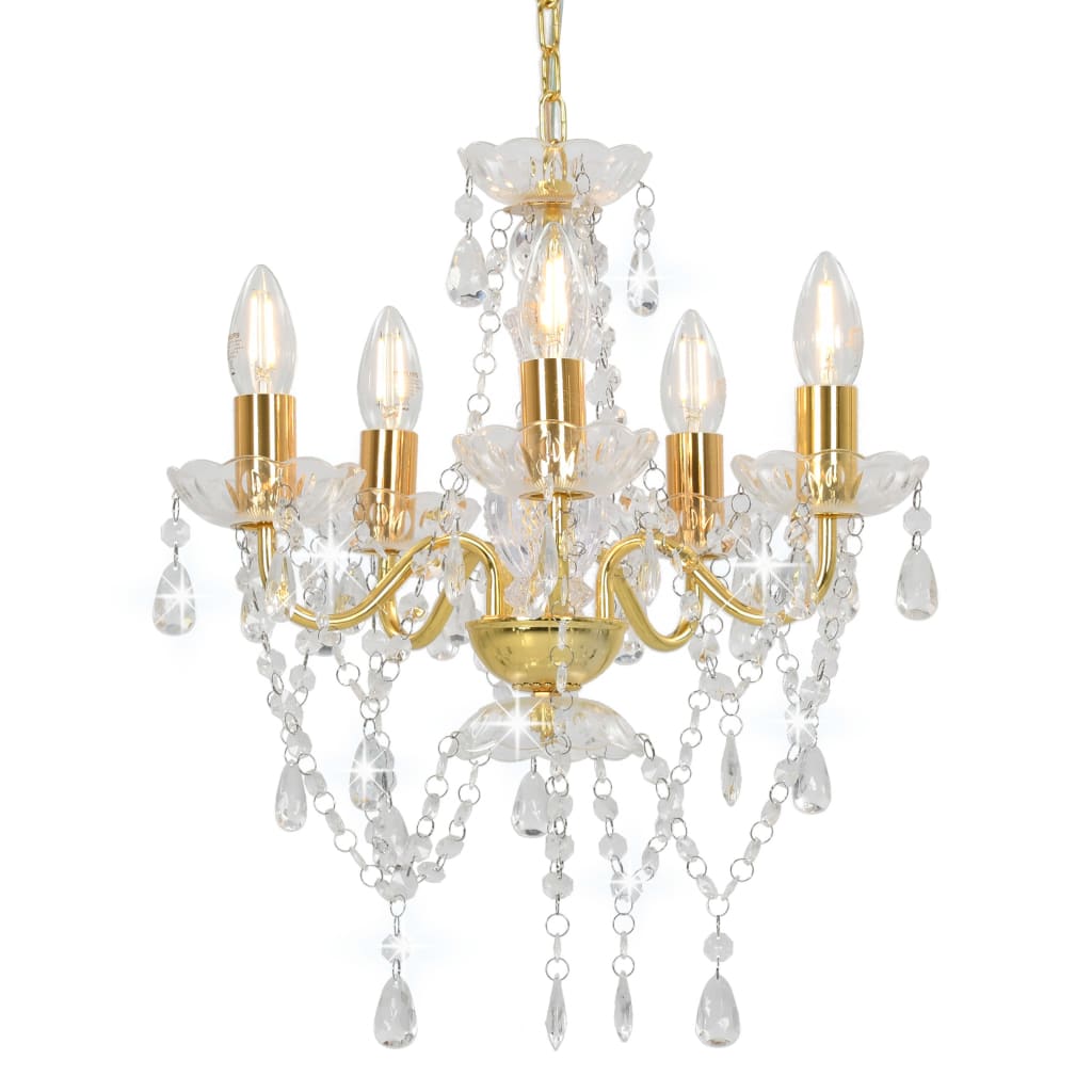 Chandelier With Crystal Beads En Round 5 X E14