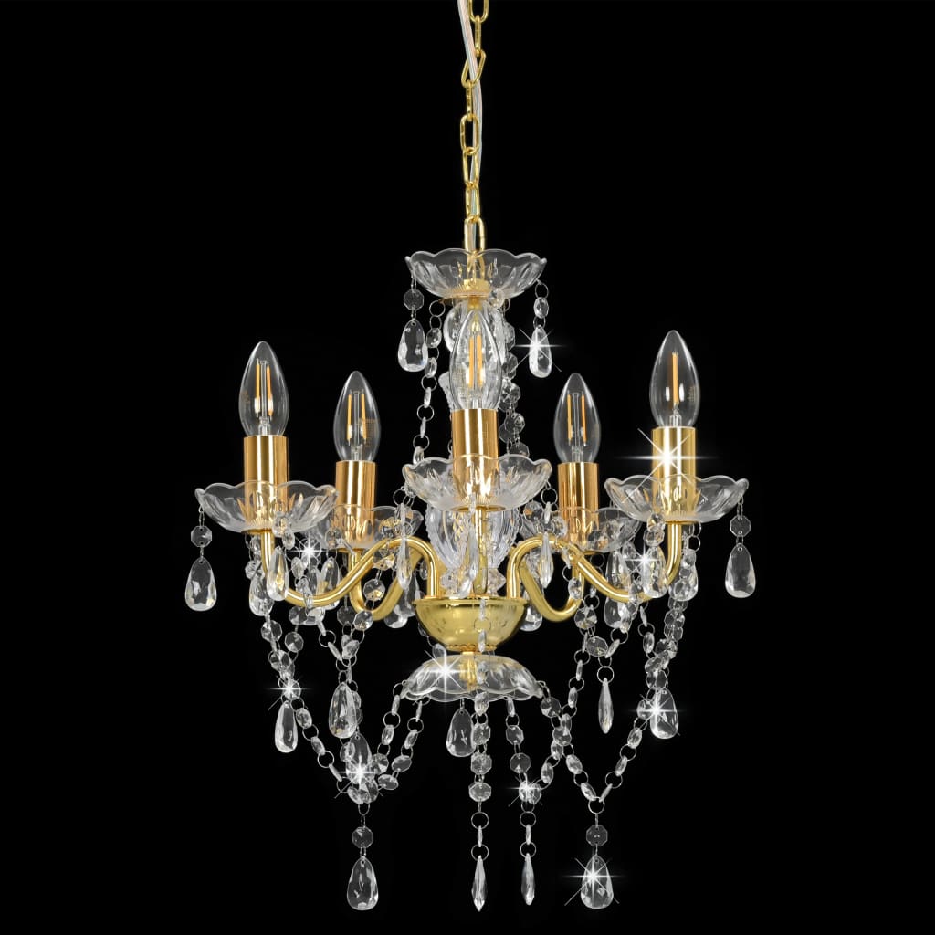 Chandelier With Crystal Beads En Round 5 X E14