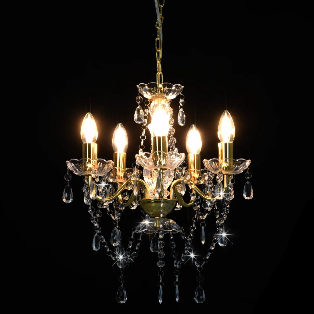 Chandelier With Crystal Beads En Round 5 X E14