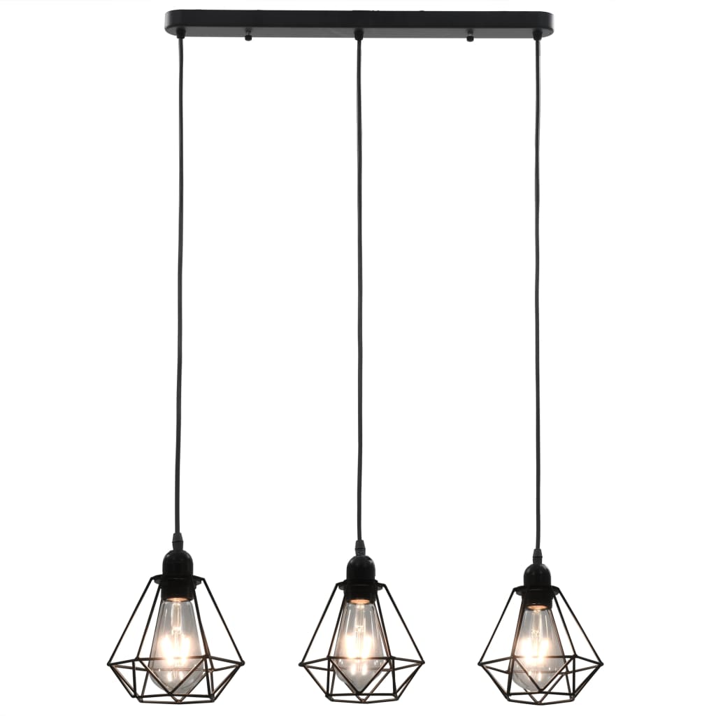 Ceiling Lamp With Diamond Design Black 3 X E27 Bulbs