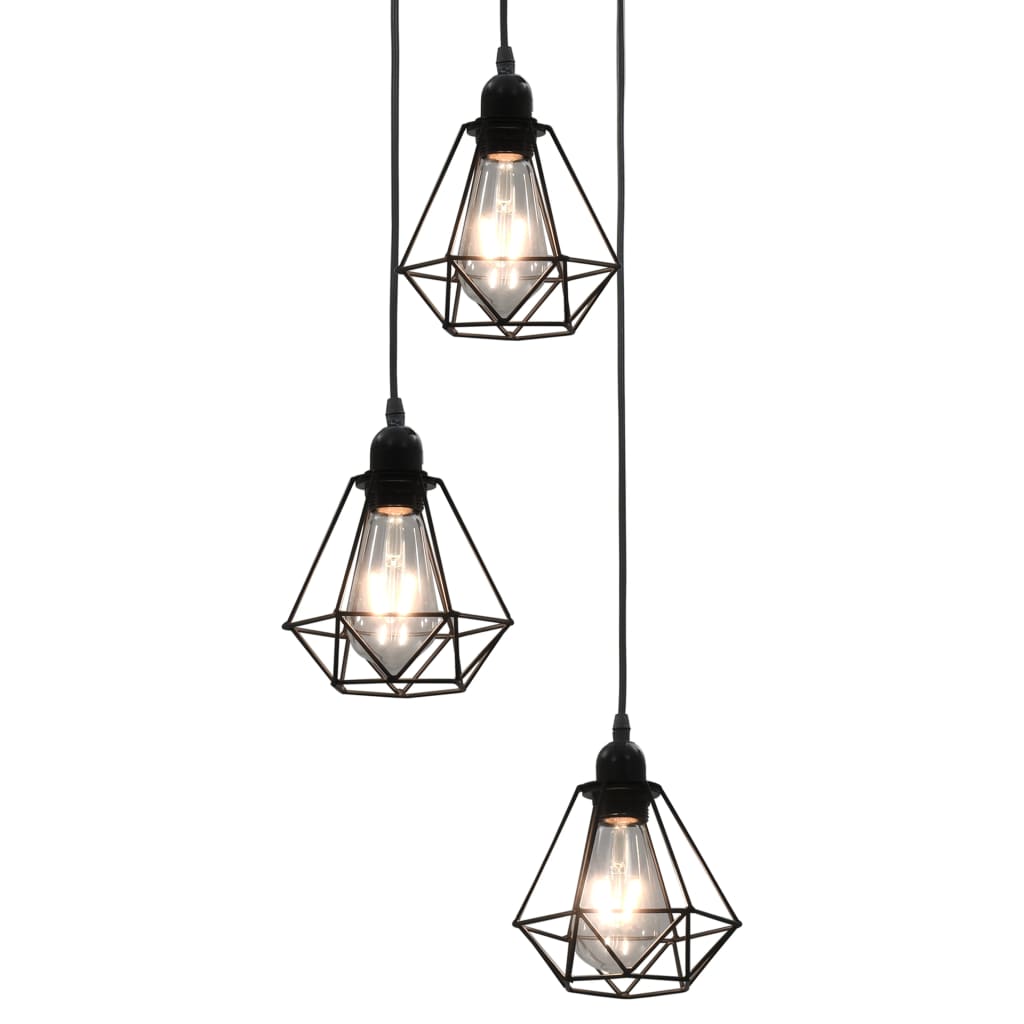 Ceiling Lamp With Diamond Design Black 3 X E27 Bulbs