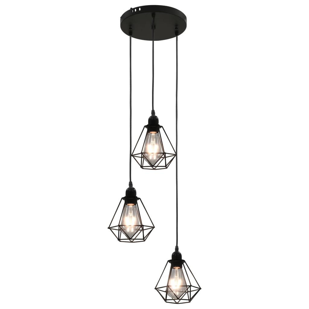 Ceiling Lamp With Diamond Design Black 3 X E27 Bulbs