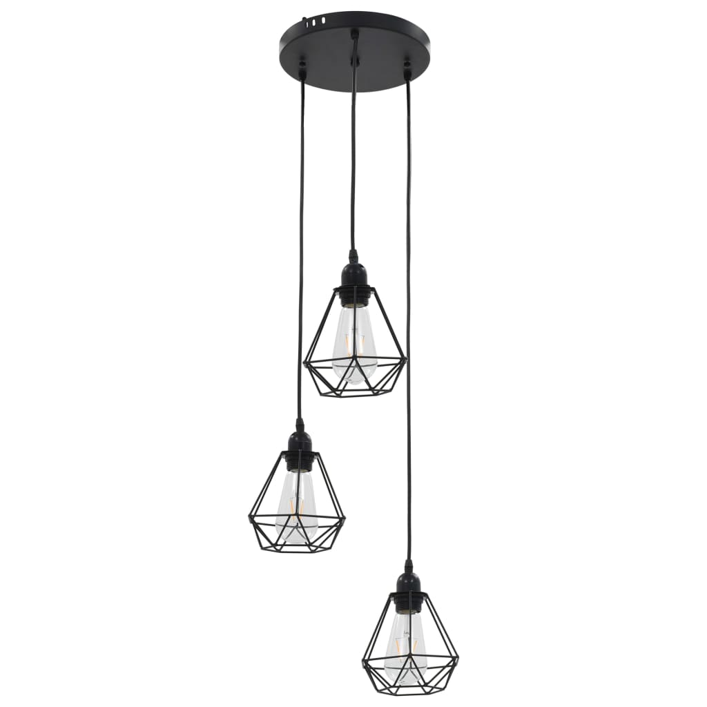 Ceiling Lamp With Diamond Design Black 3 X E27 Bulbs
