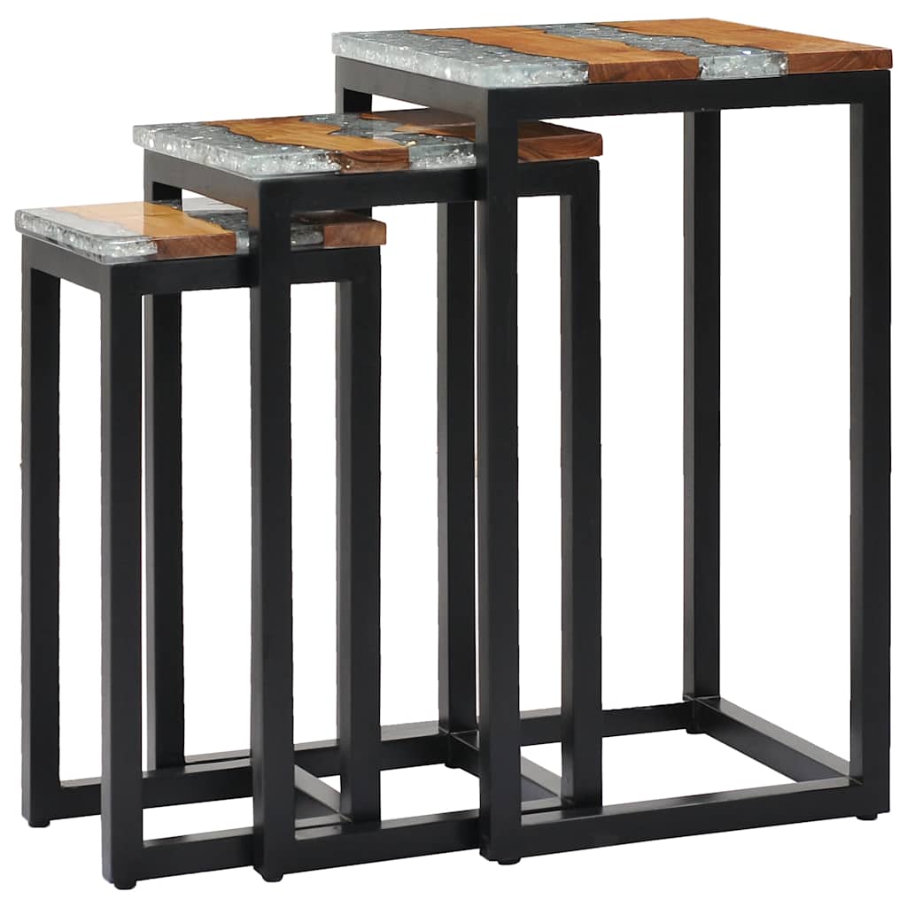Nesting Tables 3 Pcs Solid Teak Wood And Polyresin