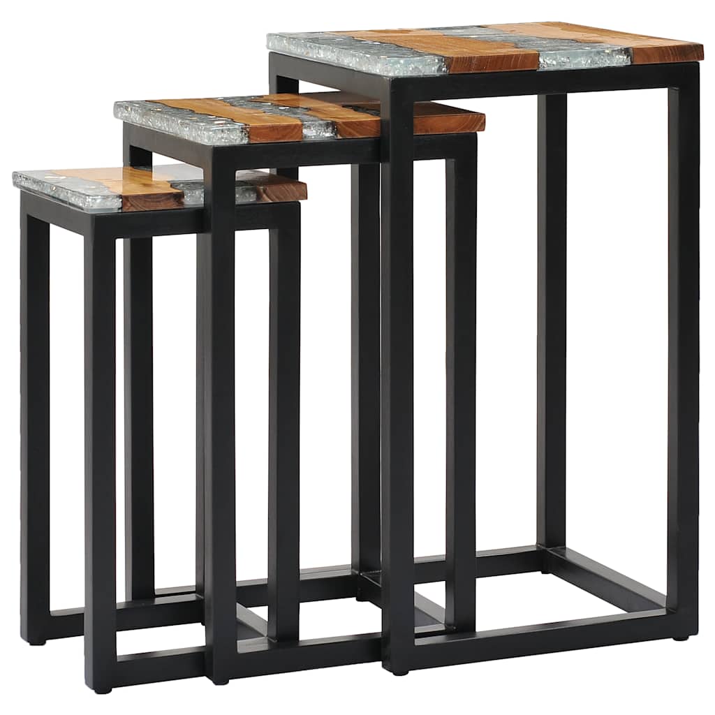Nesting Tables 3 Pcs Solid Teak Wood And Polyresin
