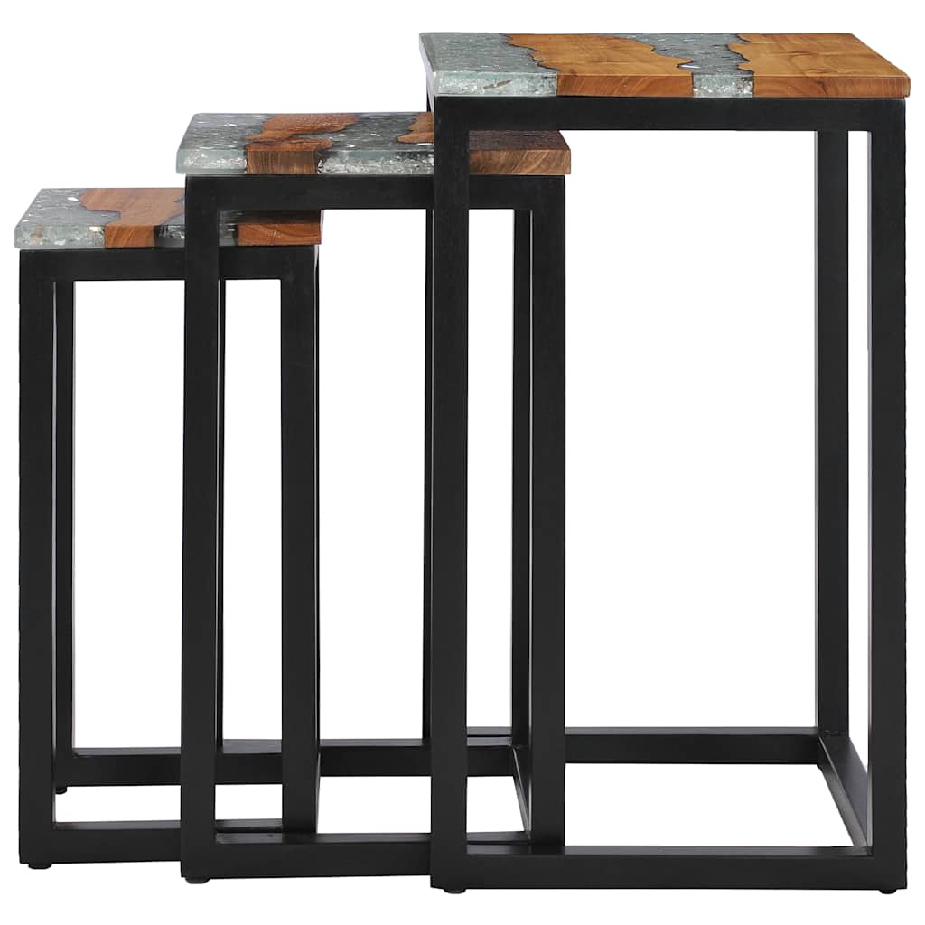 Nesting Tables 3 Pcs Solid Teak Wood And Polyresin