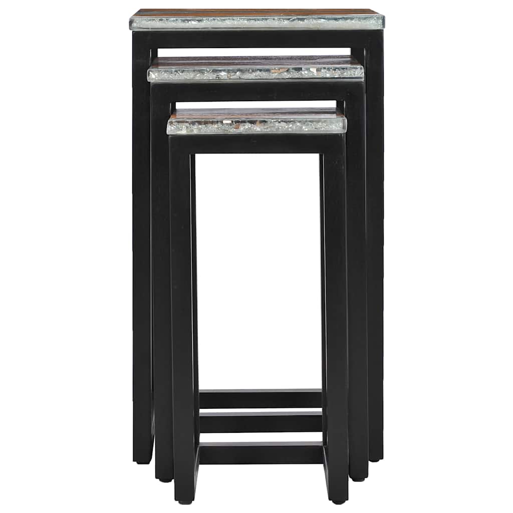 Nesting Tables 3 Pcs Solid Teak Wood And Polyresin