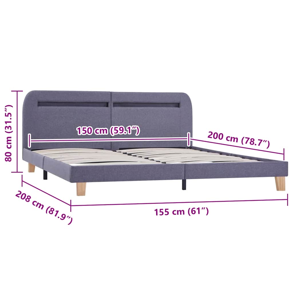 Bed Frame With Led Without Mattress Fabric 150X200 Cm King Size