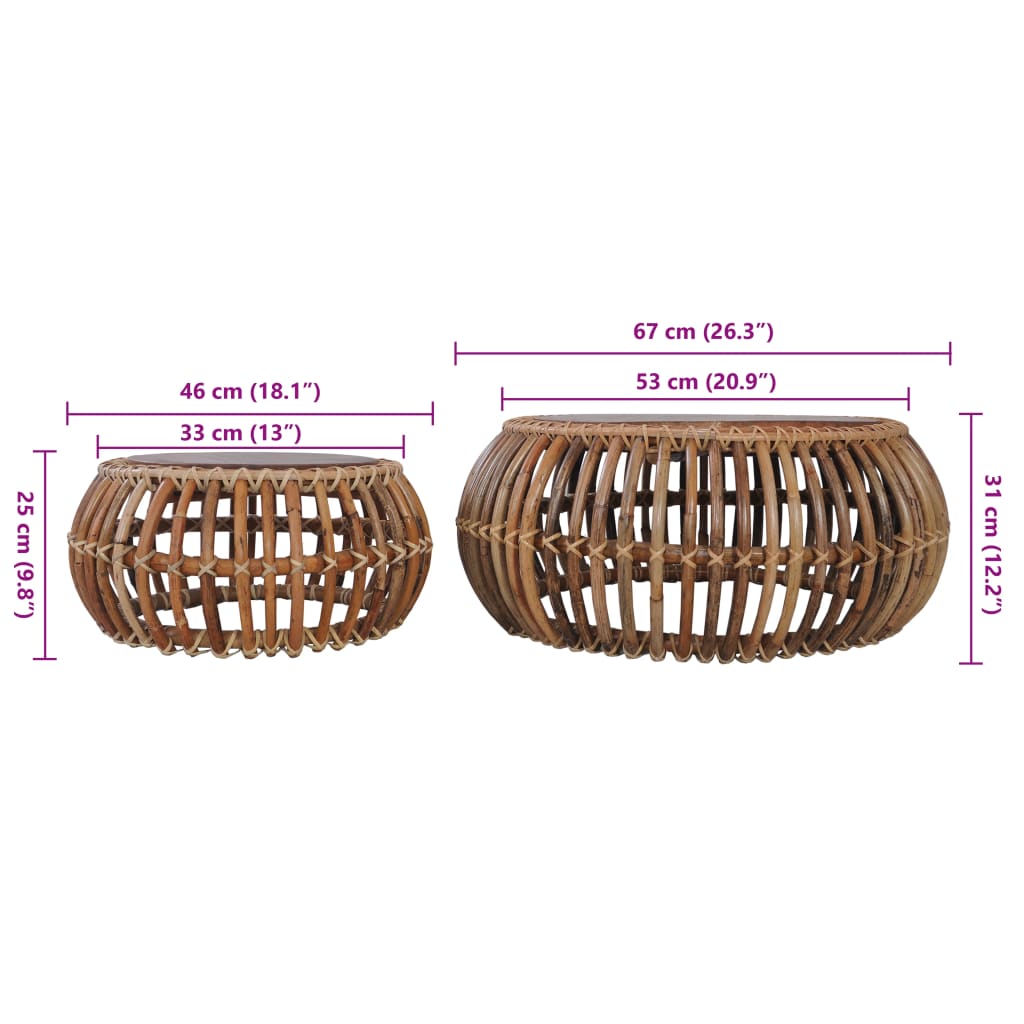 Coffee Tables 2 Pcs Natural Rattan