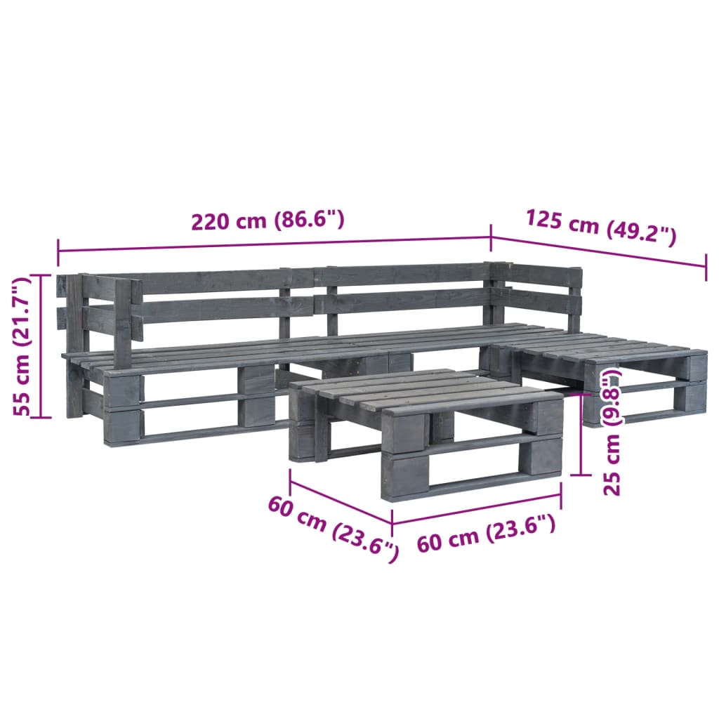 4 Piece Garden Pallets Lounge Set Wood