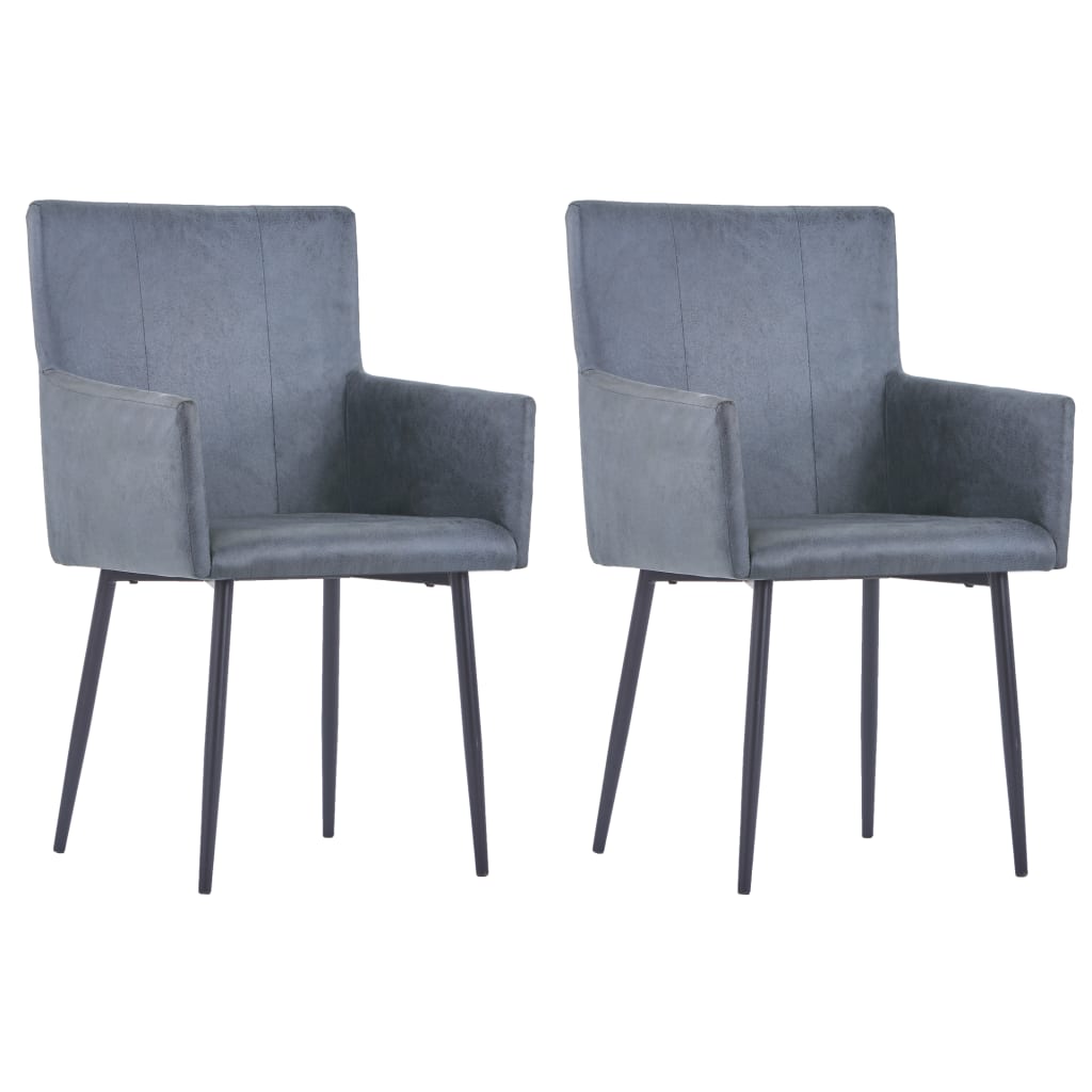 Dining Chairs With Armrests 2 Pcs Faux Suede Leather