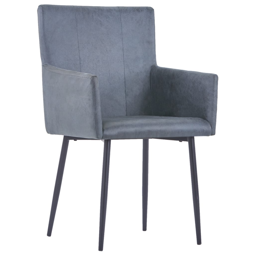 Dining Chairs With Armrests 2 Pcs Faux Suede Leather