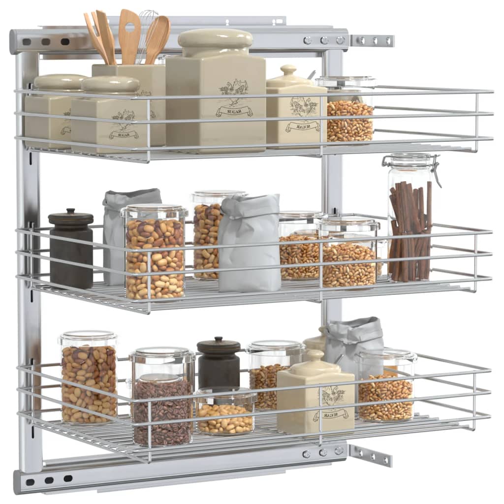 3-Tier Pull-Out Kitchen Wire Basket Silver