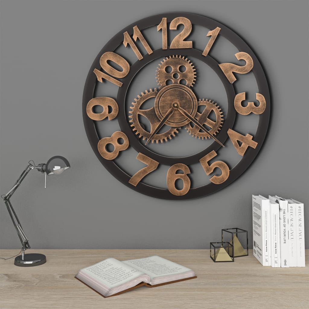 Wall Clock Metal 58 Cm Golden And Black