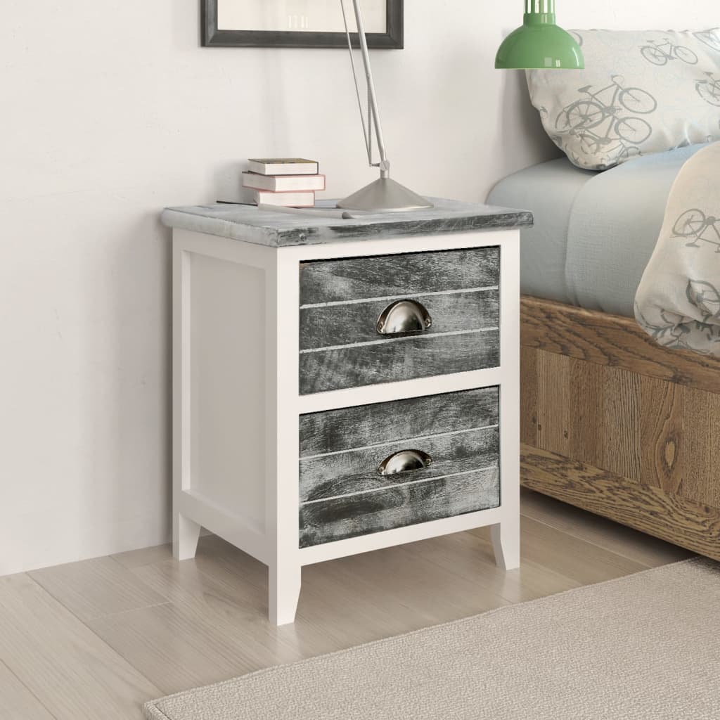 Nightstand 2 Pcs With 2 Drawers Grey And White
