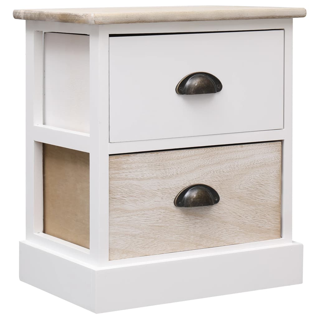 Nightstand White And Natural 38X28X45 Cm Paulownia Wood