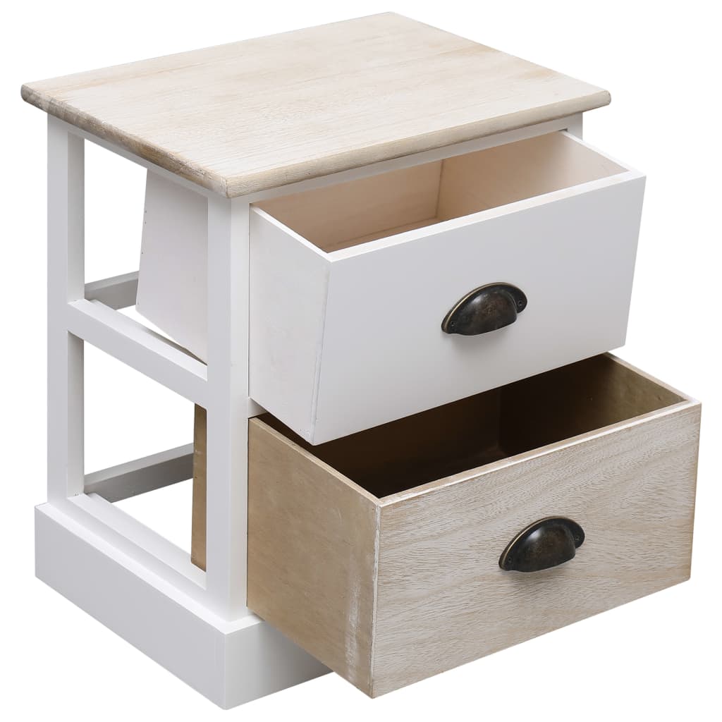 Nightstand White And Natural 38X28X45 Cm Paulownia Wood