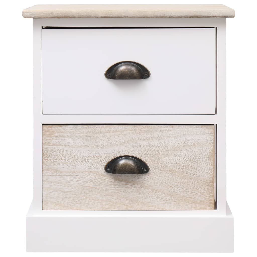 Nightstand White And Natural 38X28X45 Cm Paulownia Wood