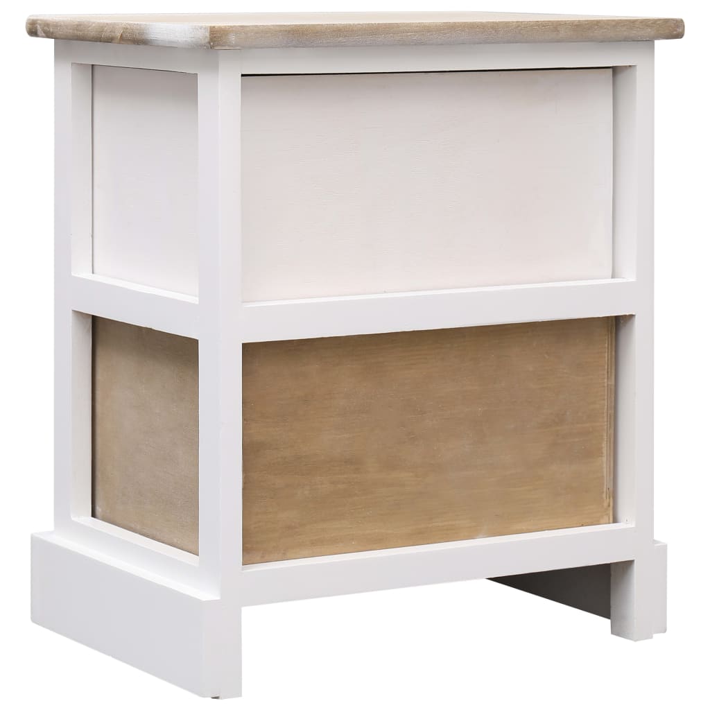 Nightstand White And Natural 38X28X45 Cm Paulownia Wood
