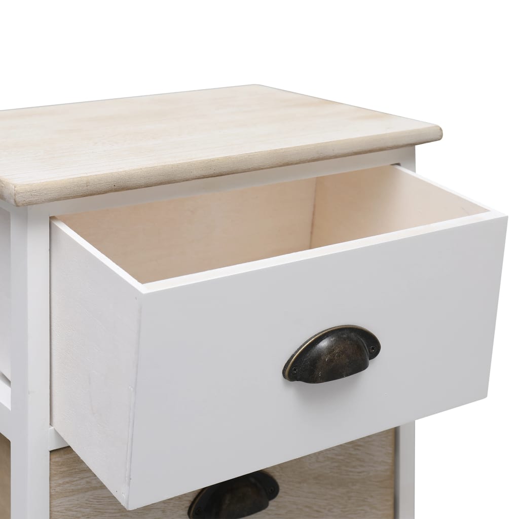 Nightstand White And Natural 38X28X45 Cm Paulownia Wood