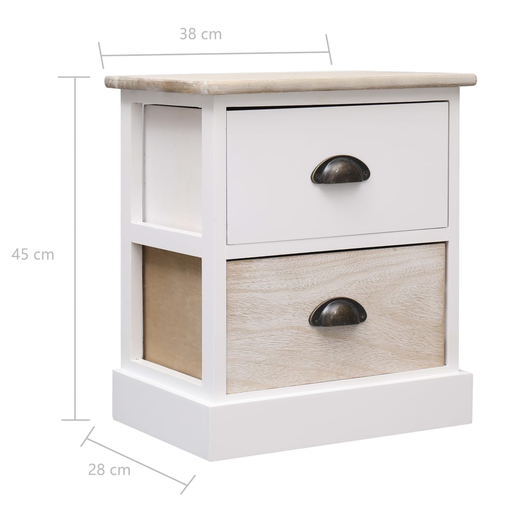 Nightstand White And Natural 38X28X45 Cm Paulownia Wood