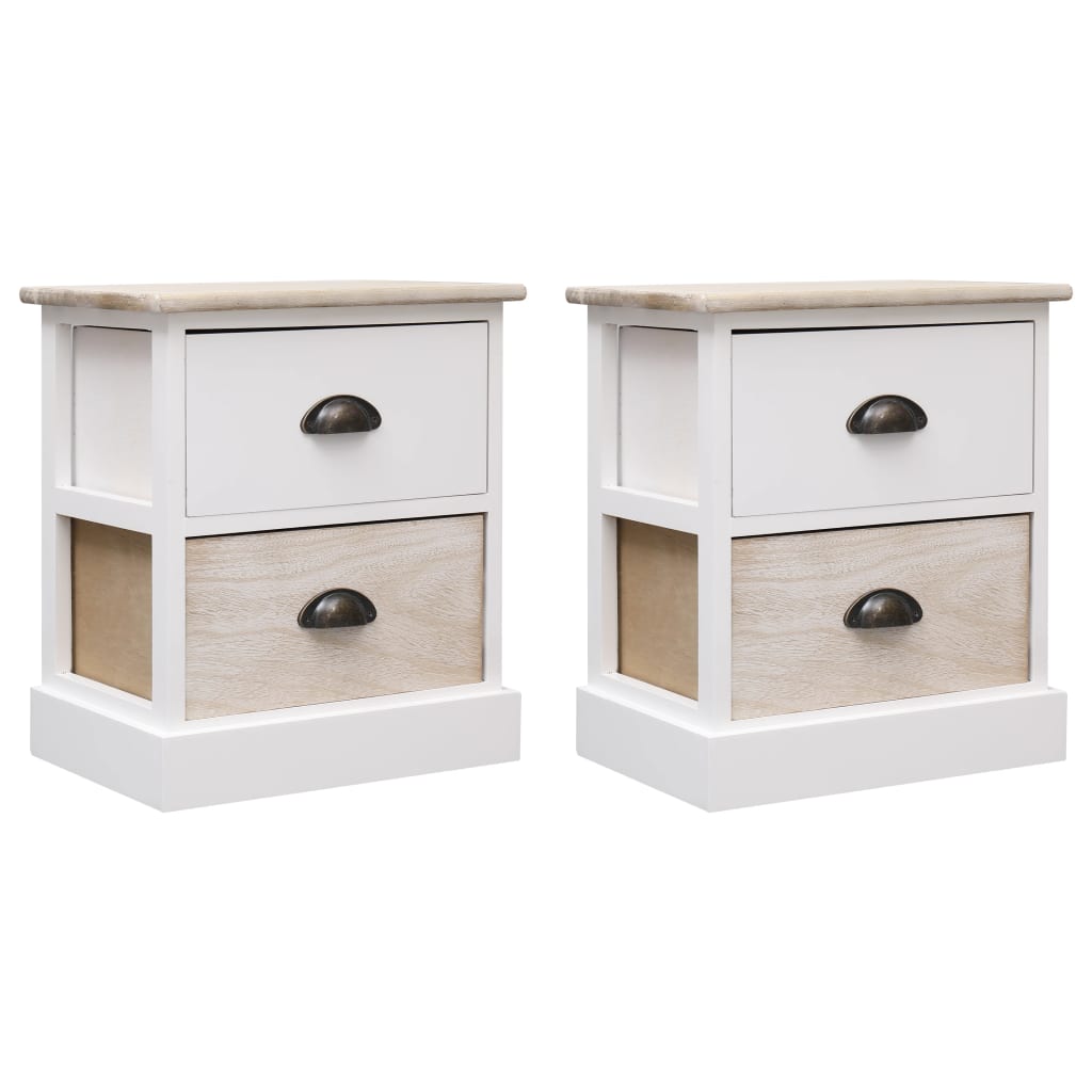 Nightstand White And Natural 38X28X45 Cm Paulownia Wood