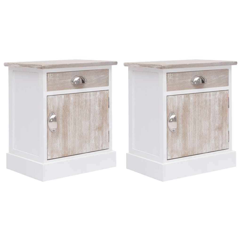 Nightstand White And Natural 38X28X45 Cm Paulownia Wood