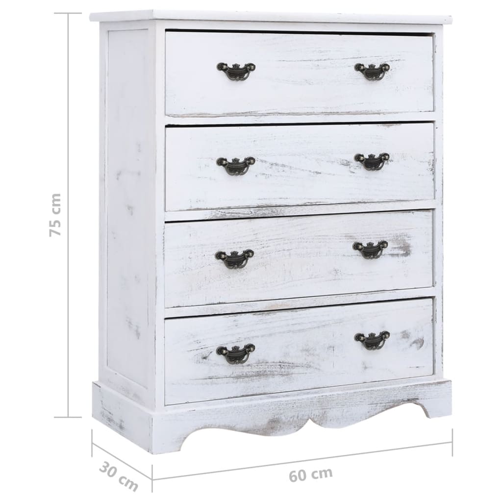 Drawer Cabinet White 60X30X75 Cm Wood