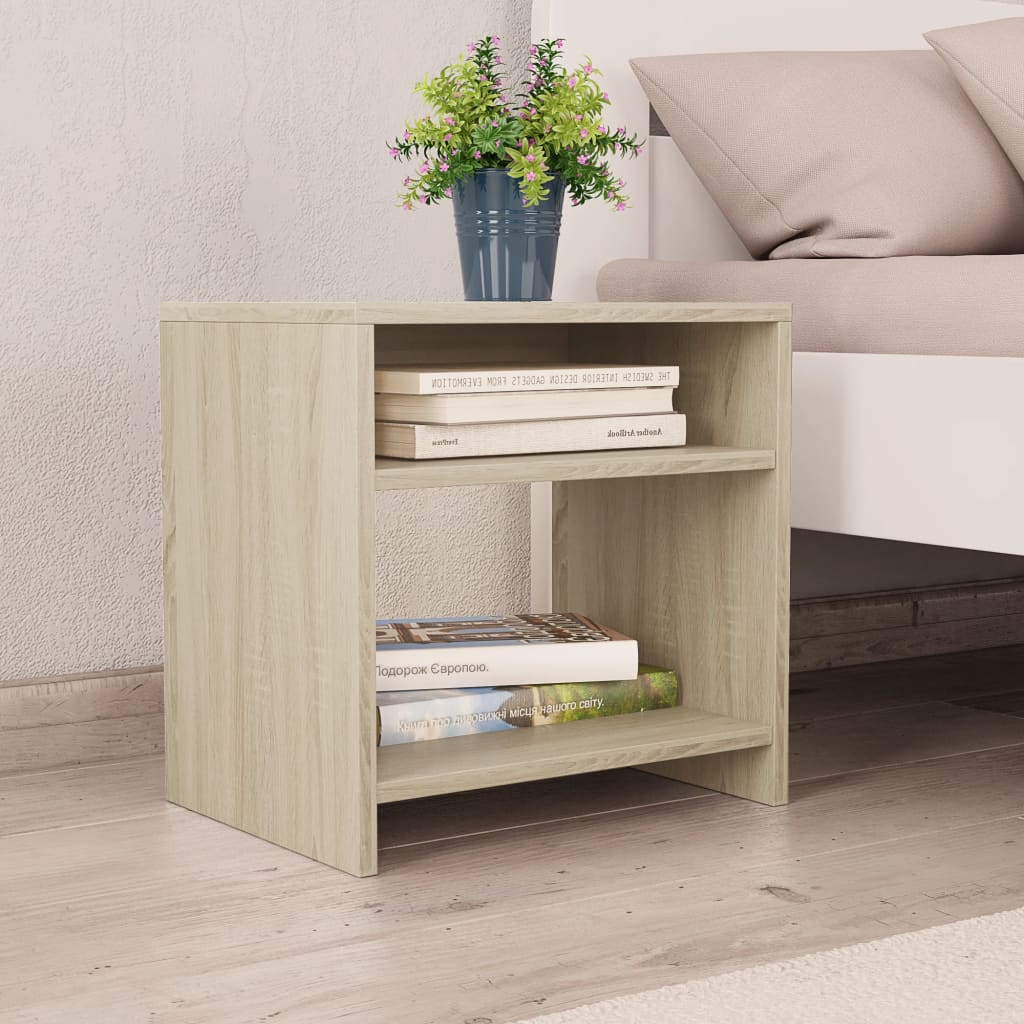 Bedside Cabinet White And Sonoma Oak 40X30X40 Cm Engineered Wood
