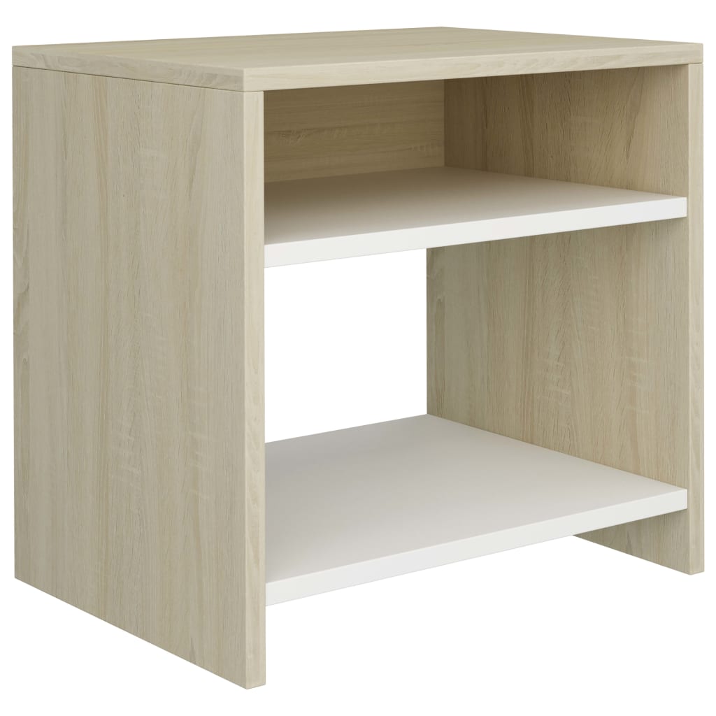 Bedside Cabinet White And Sonoma Oak 40X30X40 Cm Engineered Wood