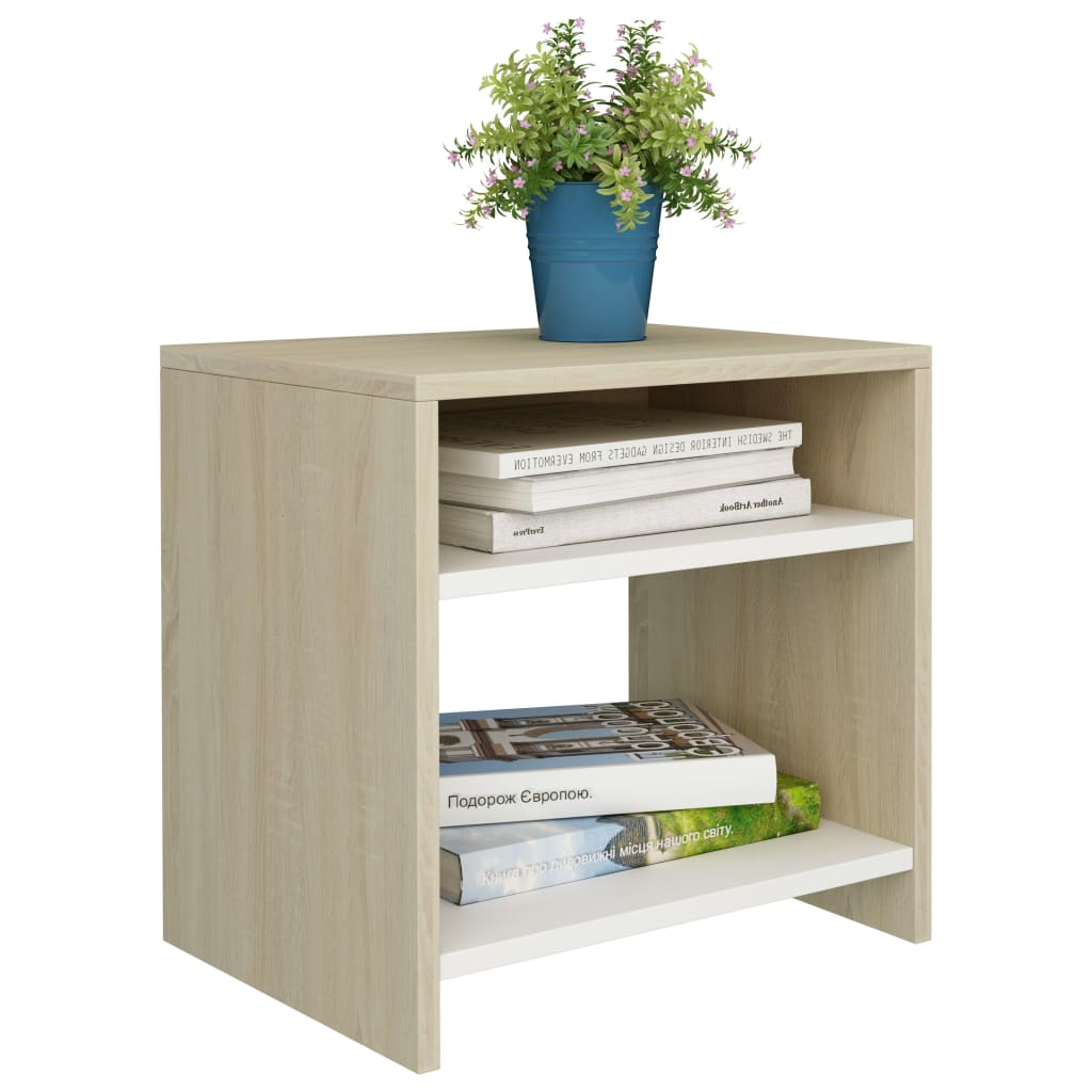Bedside Cabinet White And Sonoma Oak 40X30X40 Cm Engineered Wood