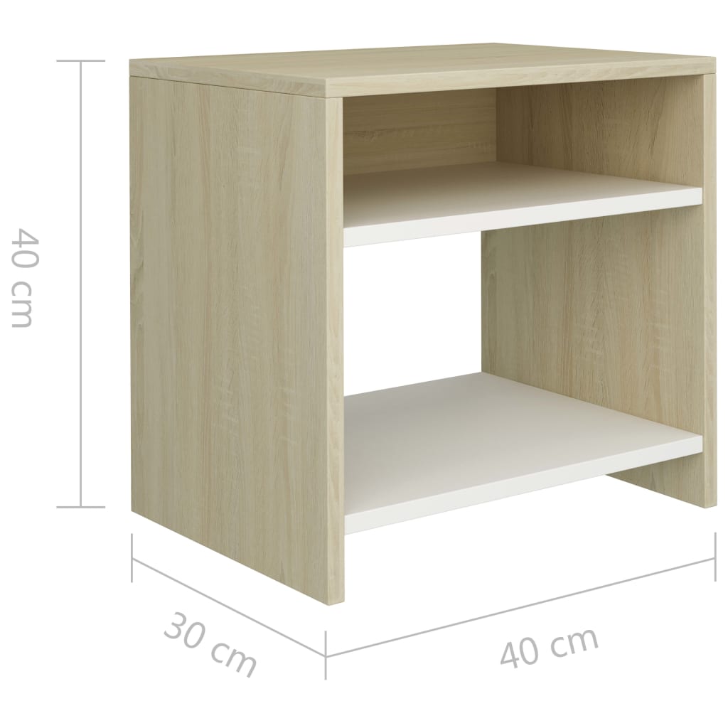 Bedside Cabinet White And Sonoma Oak 40X30X40 Cm Engineered Wood