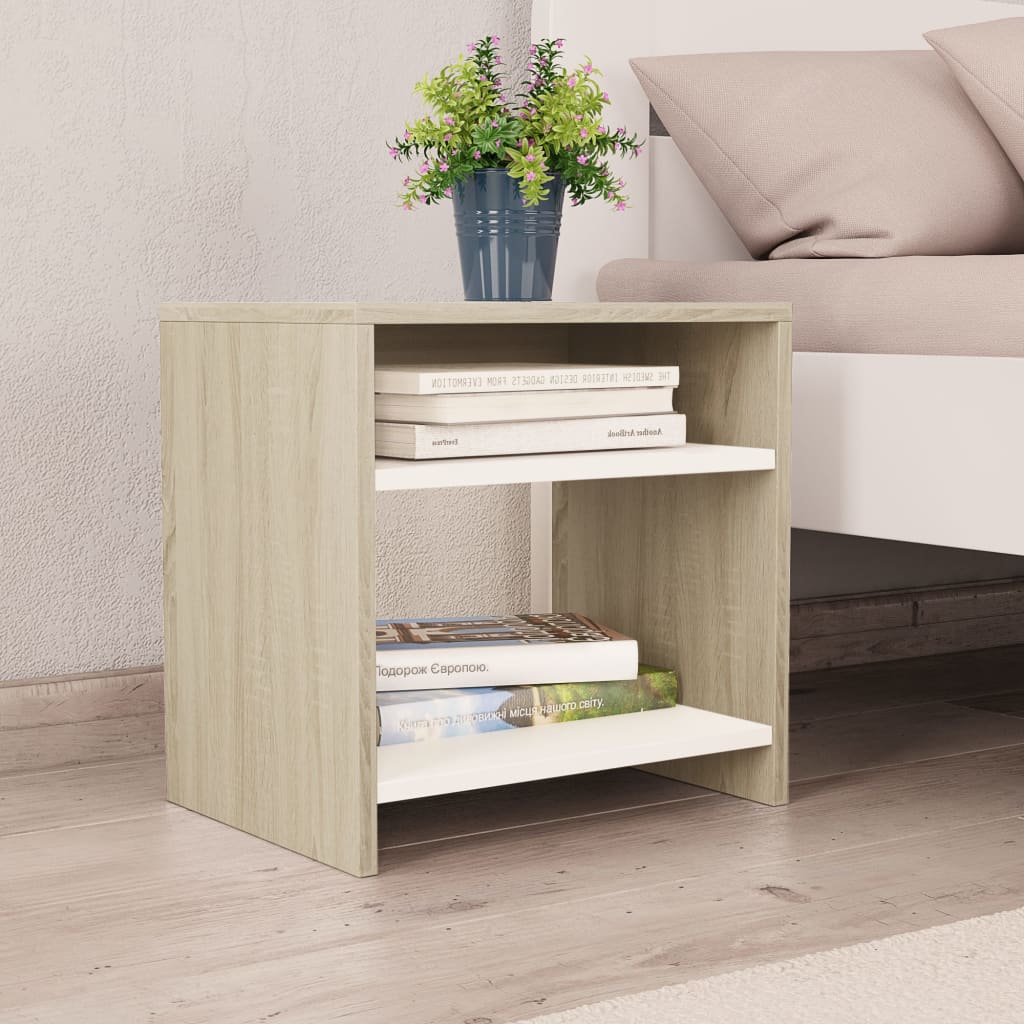 Bedside Cabinet White And Sonoma Oak 40X30X40 Cm Engineered Wood