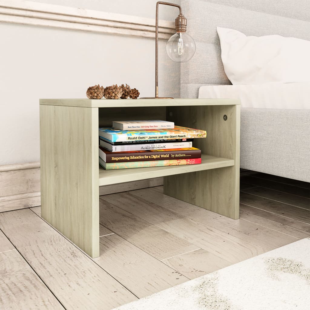 Bedside Cabinet White And Sonoma Oak 40X30X30 Cm Engineered Wood