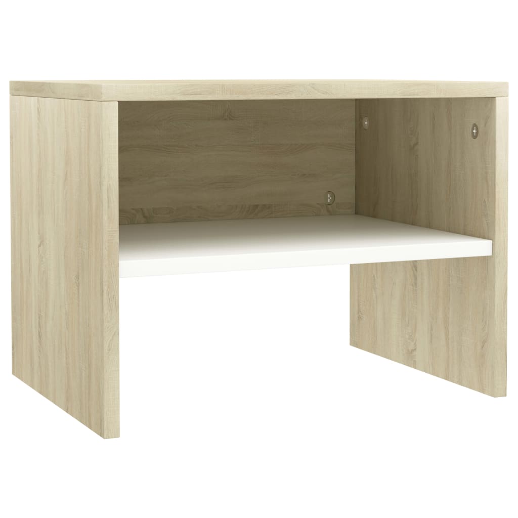 Bedside Cabinet White And Sonoma Oak 40X30X30 Cm Engineered Wood