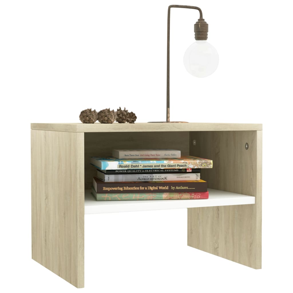 Bedside Cabinet White And Sonoma Oak 40X30X30 Cm Engineered Wood