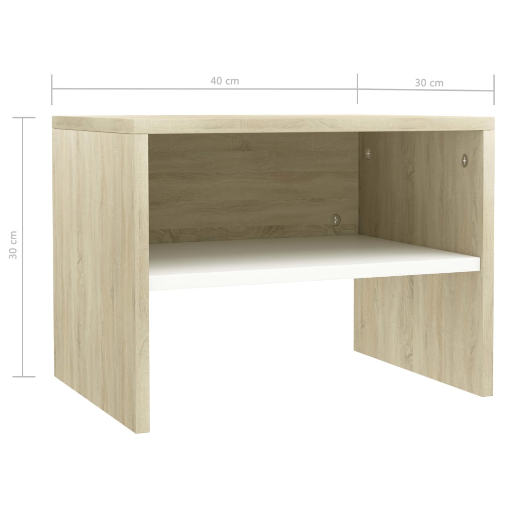 Bedside Cabinet White And Sonoma Oak 40X30X30 Cm Engineered Wood