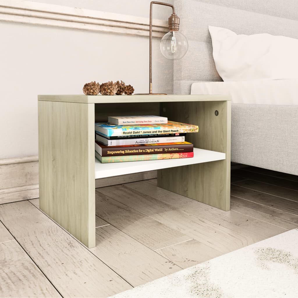 Bedside Cabinet White And Sonoma Oak 40X30X30 Cm Engineered Wood
