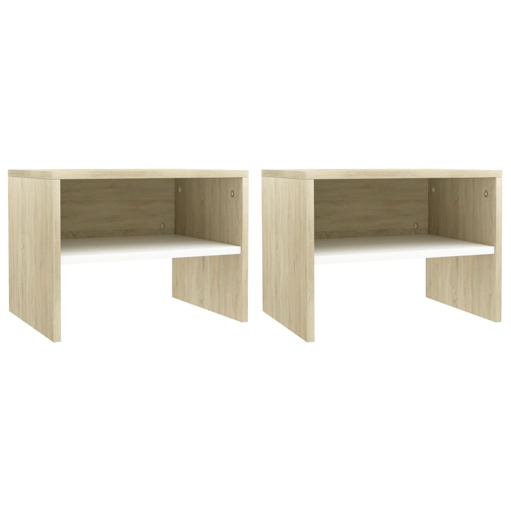 Bedside Cabinet White And Sonoma Oak 40X30X30 Cm Engineered Wood
