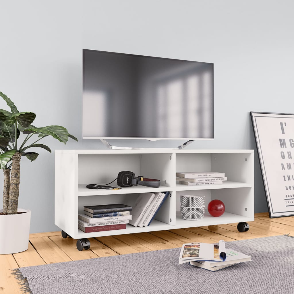 Tv Cabinet With Castors 90X35X35 Cm Engineered Wood
