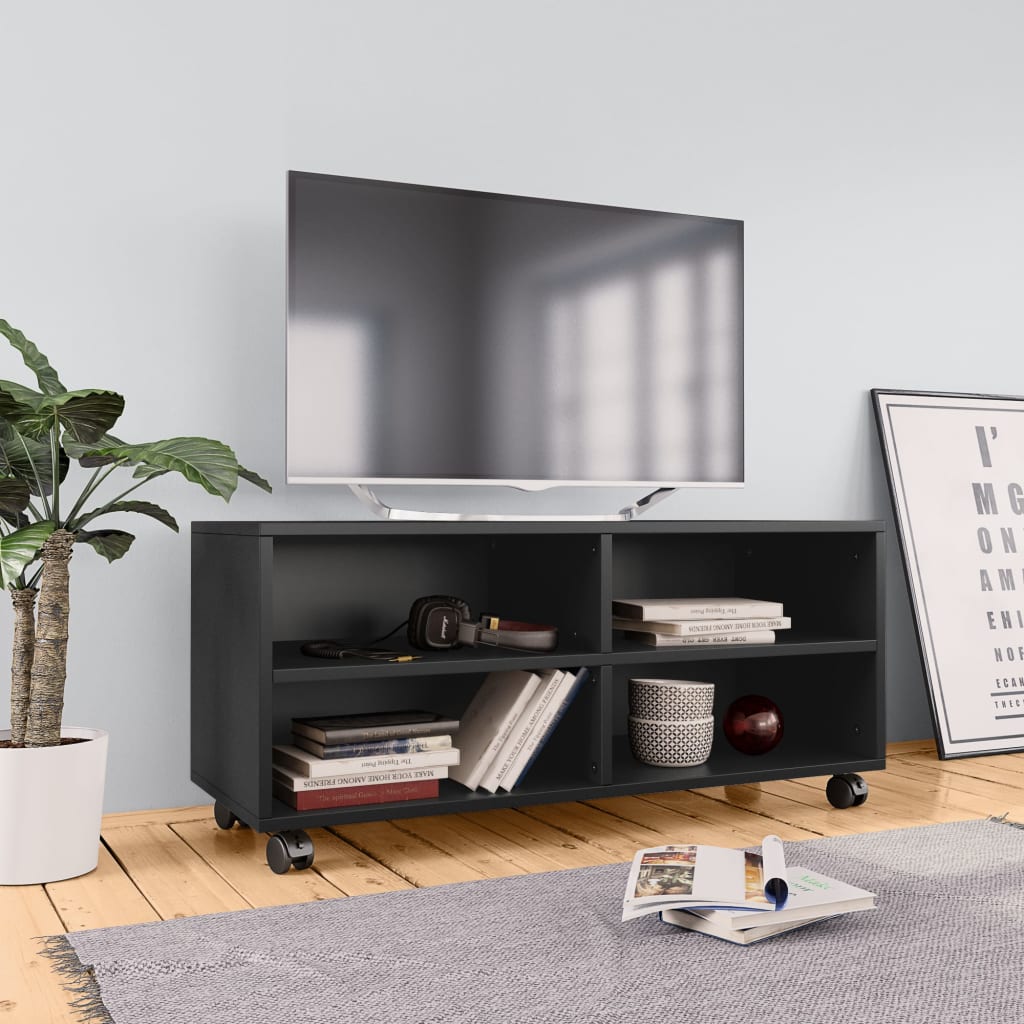 Tv Cabinet With Castors 90X35X35 Cm Engineered Wood