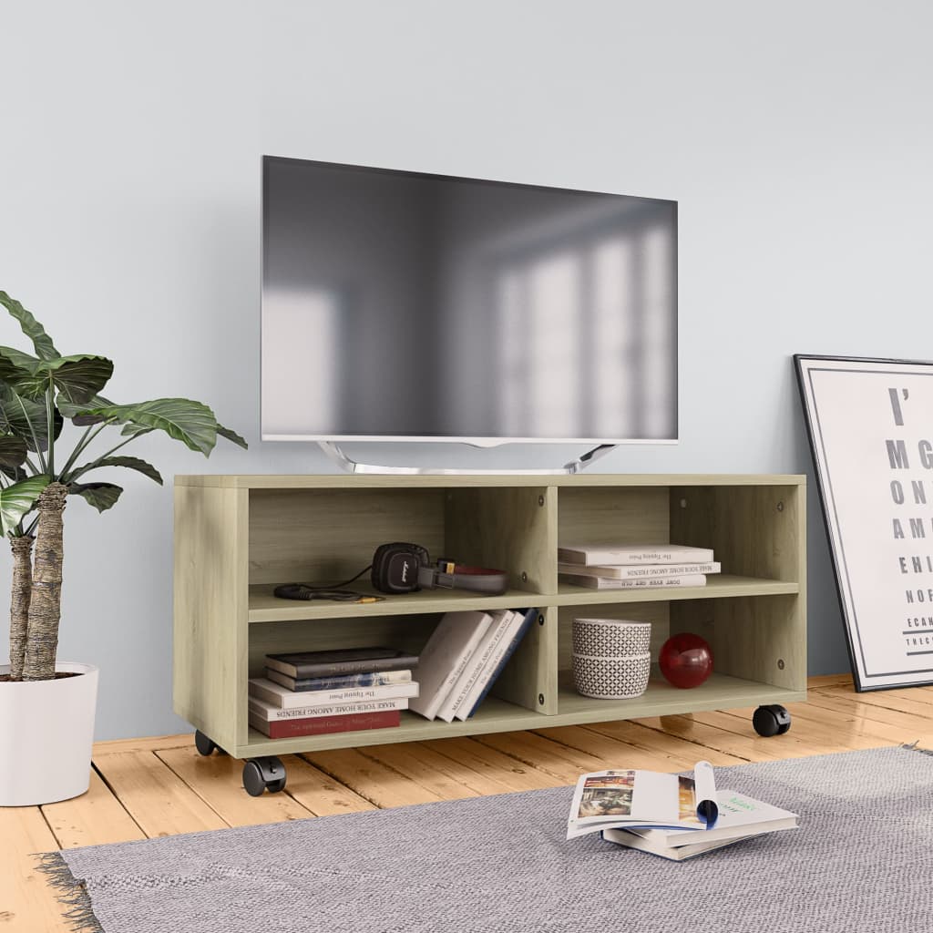 Tv Cabinet With Castors 90X35X35 Cm Engineered Wood